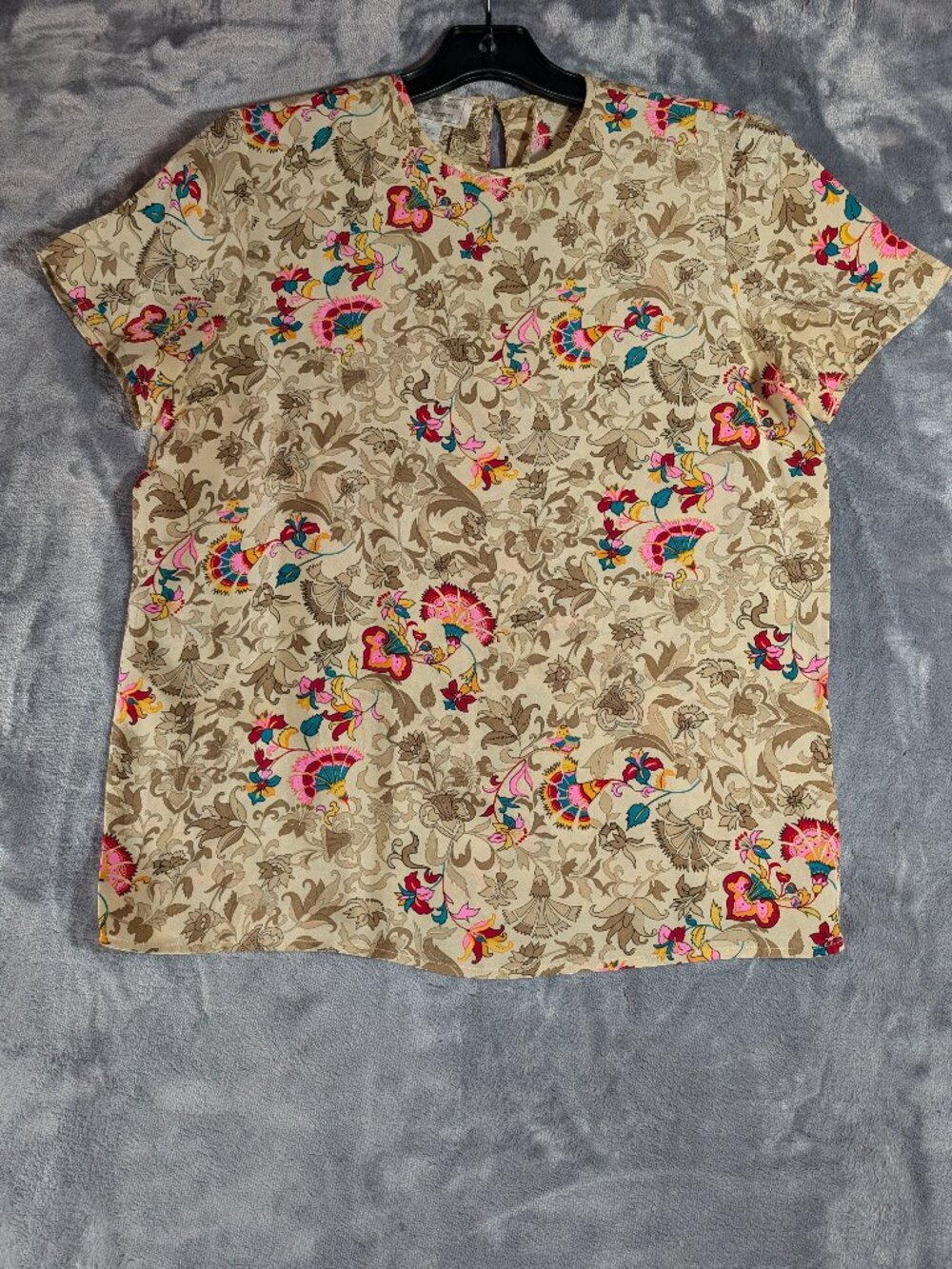 Vtg 90s Persian Tapestry Print Silk Shirt Short Sleeve 4P Silk Studio Claude Ben